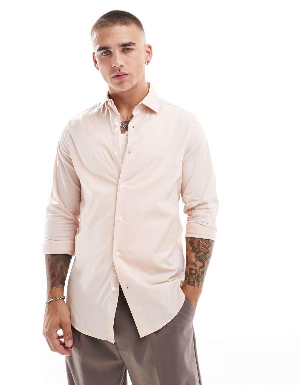 ASOS DESIGN regular fit shirt in light pink Product Image