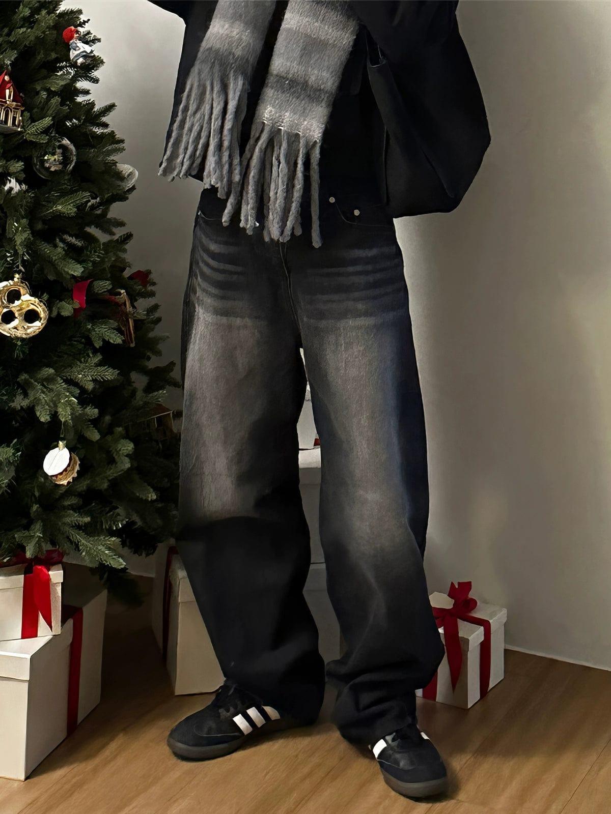 RT No. 12202 WASHED BLACK STRAIGHT DENIM JEANS Product Image