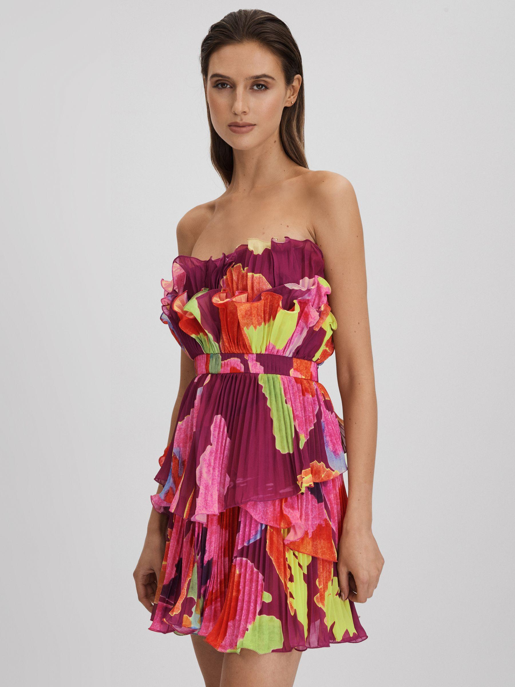 Amur Pleated Strapless Mini Dress in Sangria Flower Product Image