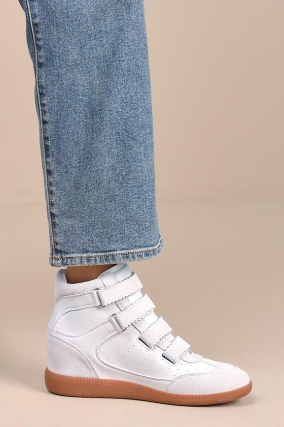 Mustang White Suede High-Top Wedge Sneakers Product Image