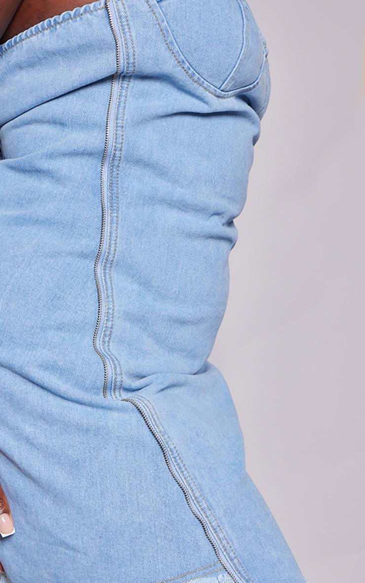 Plus Light Blue Wash Asymmetric Zip Detail Denim Mini Dress Product Image