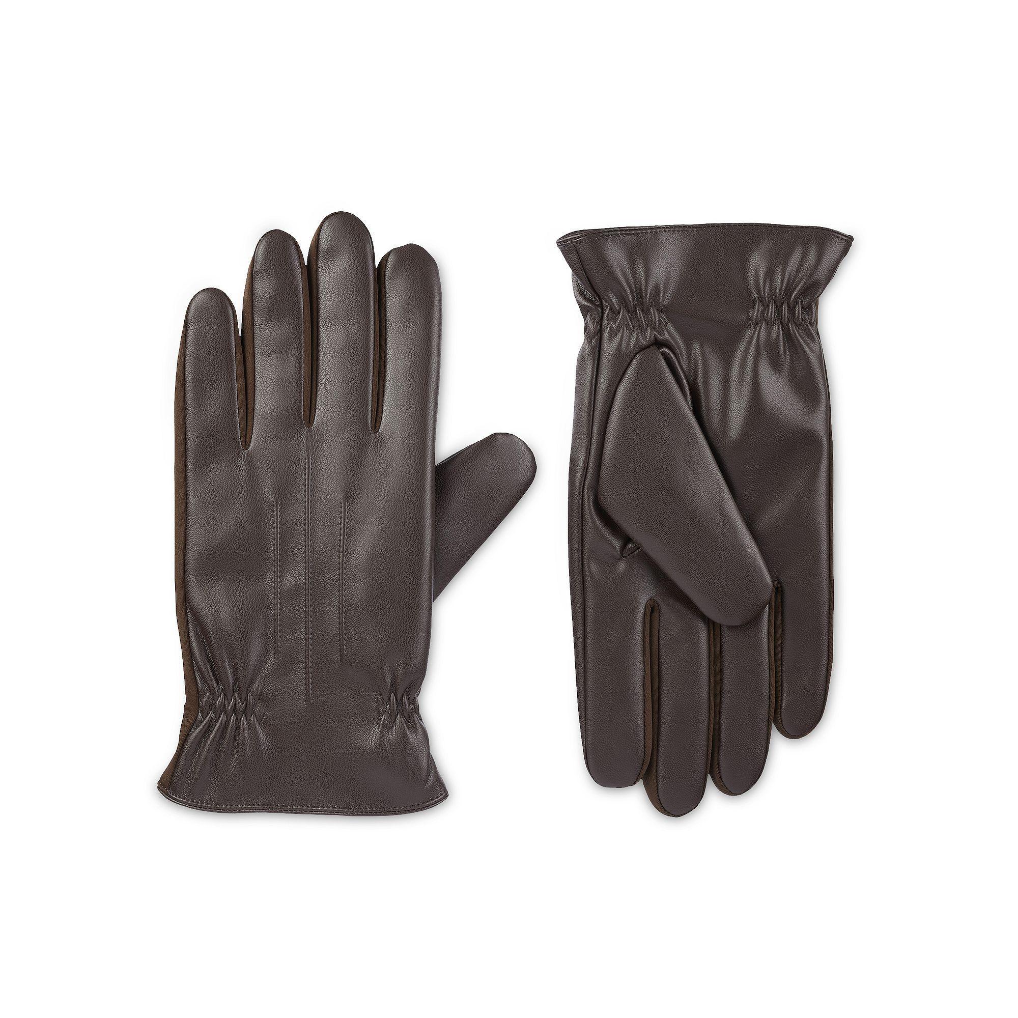 Mens isotoner Insulated Faux Leather Gathered Wrist Gloves with SmarTouch Product Image