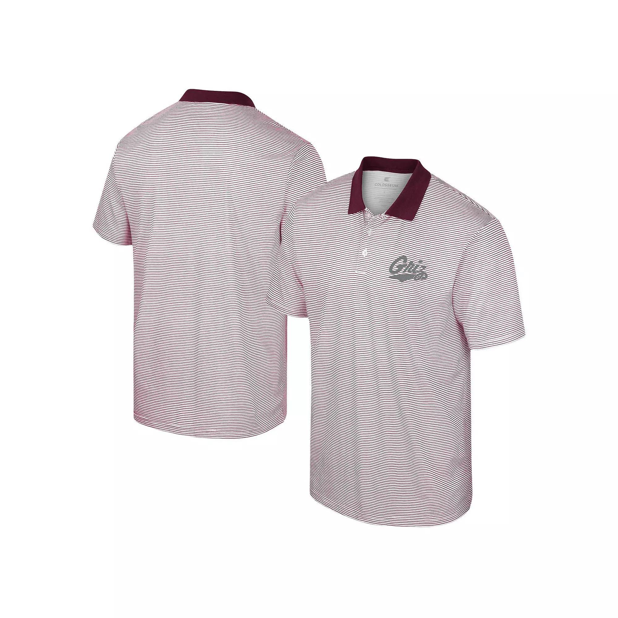 Men's Colosseum White/Maroon Montana Grizzlies Print Stripe Polo, Size: Medium, Mon White Product Image