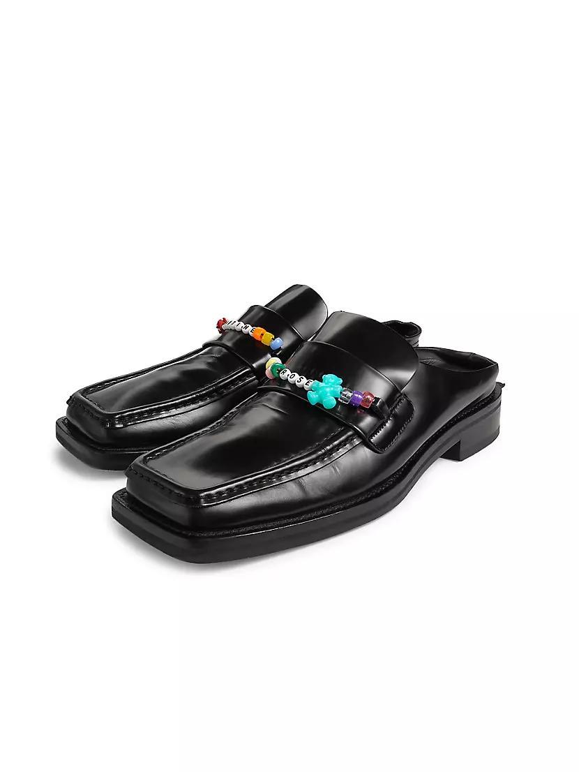 Beaded Leather Square-Toe Mules Product Image