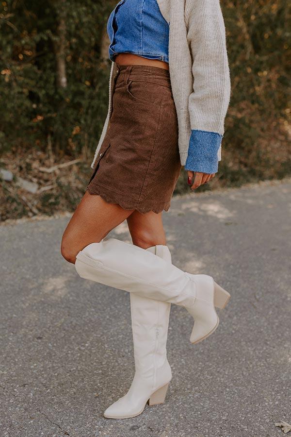 The Sienna High Waist Corduroy Mini Skirt in Chocolate Product Image