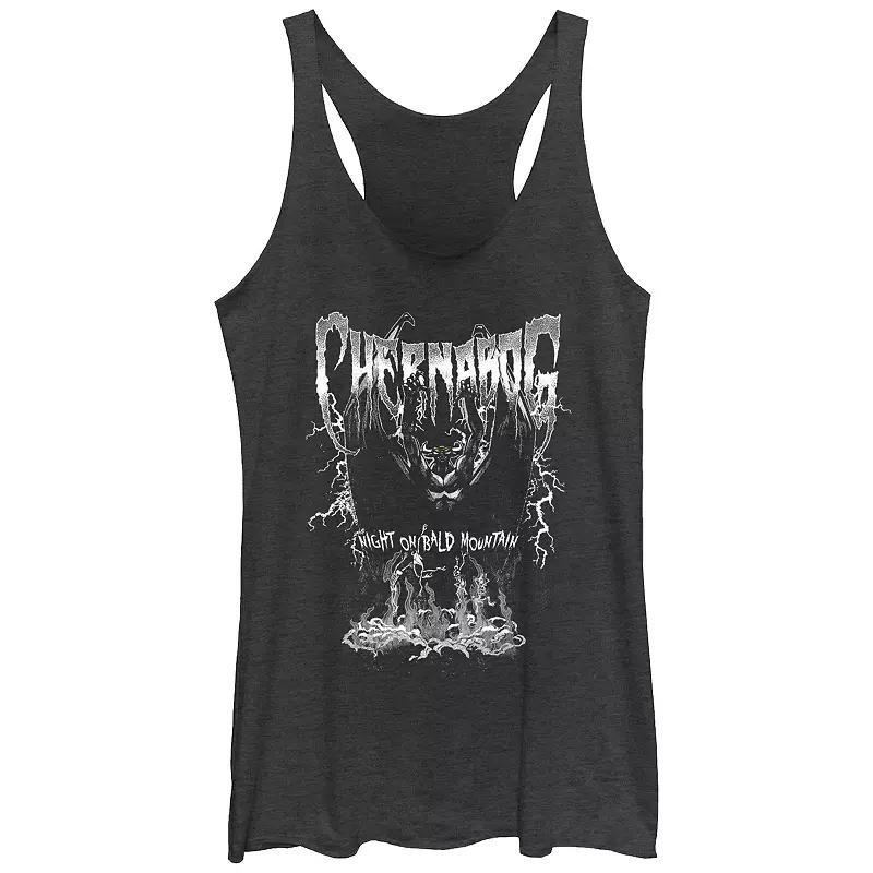 Disney Villains Fantasia Chernabog Metal Poster Juniors Tri-Blend Racerback Tank Top, Girls Black Grey Product Image