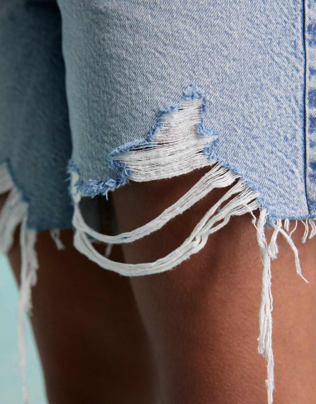Miss Selfridge longline denim boyfriend shorts in blue wash Product Image