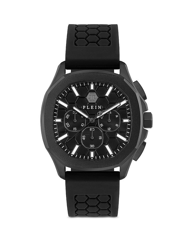 Philipp Plein Mens Skeleton Spectre Quartz Chronograph Solid Black Silicone Strap Watch Product Image