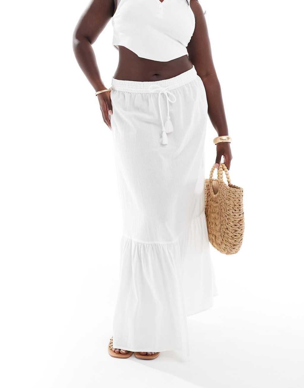 Vero Moda Curve boho maxi skirt in white Product Image