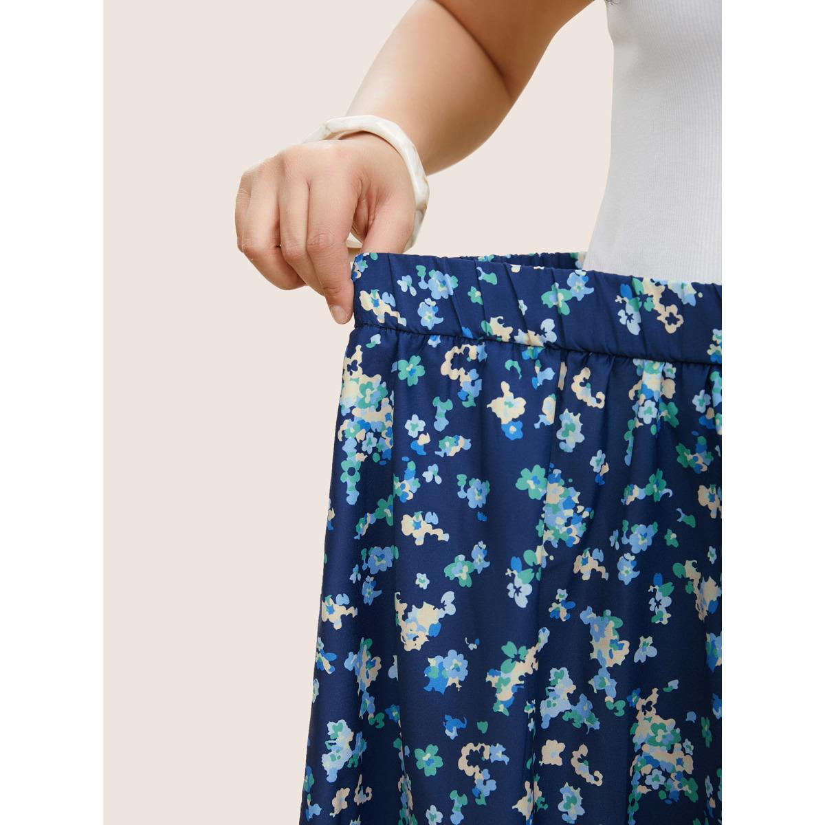 Plus Size Ditsy Floral Print Elastic Waist Pocket Midi Skirt Women Aegean Elegant Non No stretch Slanted pocket Everyday Skirts BloomChic 30/6X Product Image