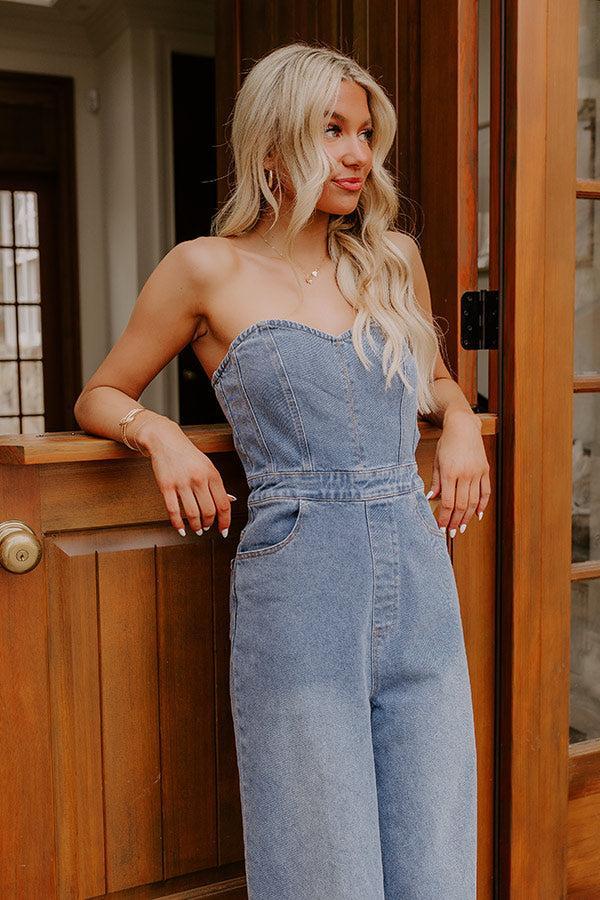Soho Lifestyle Wide Leg Denim Jumpsuit Product Image