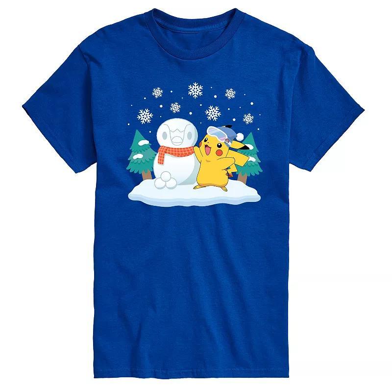 Mens Pokemon Pikachu & Piplup Snowman Graphic Tee Product Image