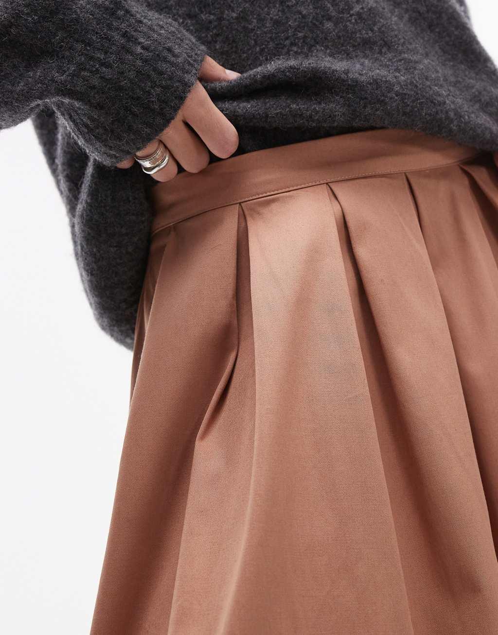 Topshop cotton wide circle skirt in camel Product Image