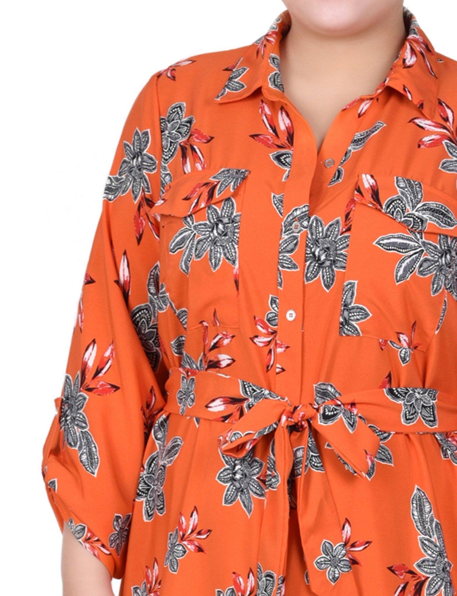 Tiger Romegarden 3/4 Roll Tab Sleeve Belted Shirtdress - Plus Product Image