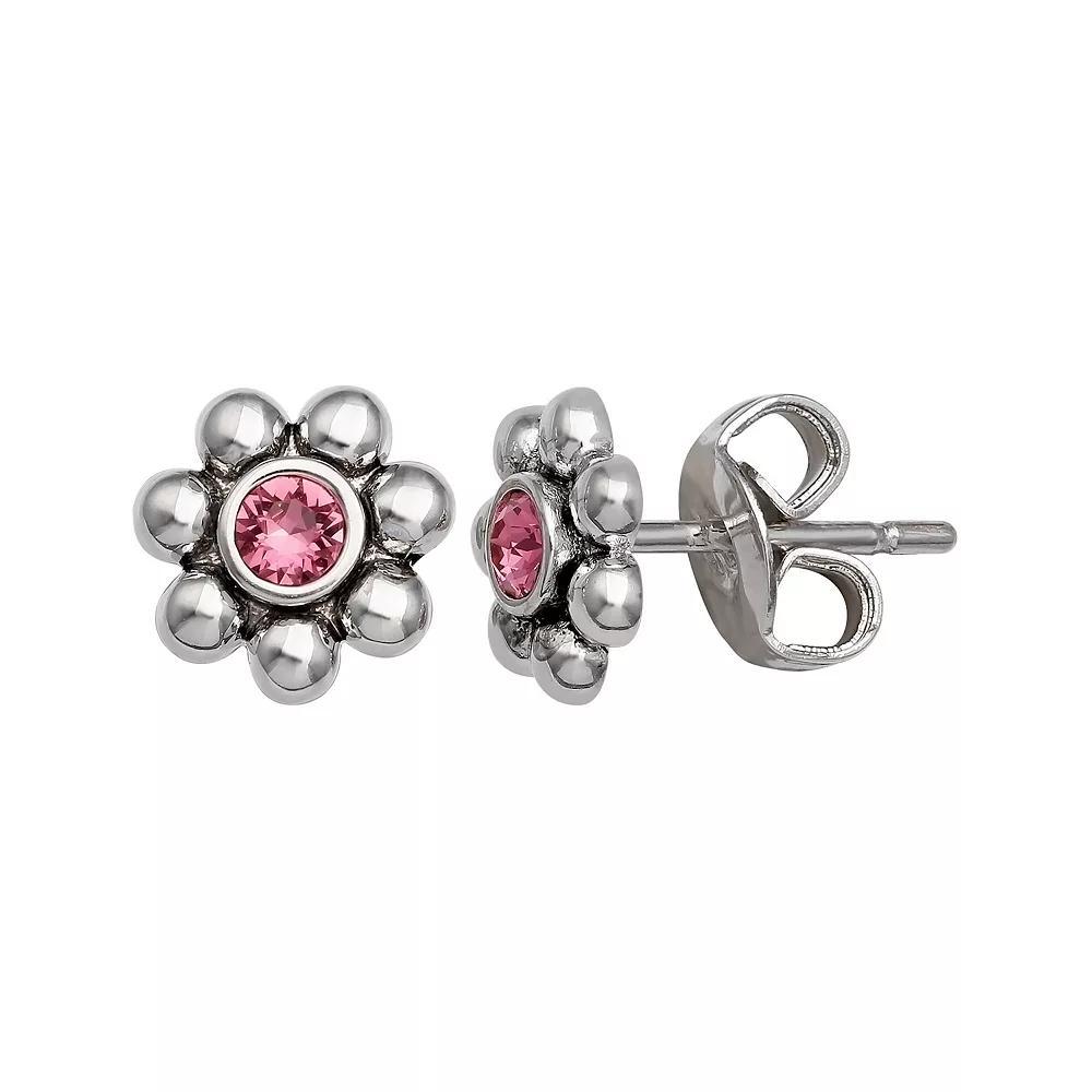 Brilliance Fine Silver-Plated Crystal Flower Birthstone Stud Earrings, Women's, Silver Tone February Product Image