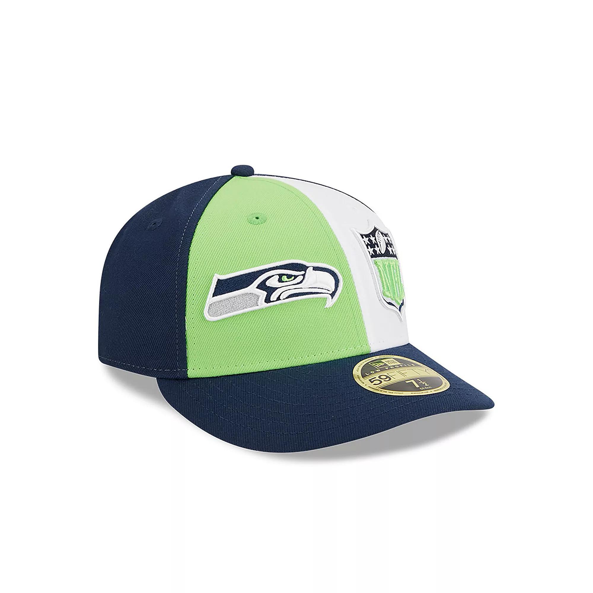 Men's New Era  Neon Green/College Navy Seattle Seahawks 2023 Sideline Low Profile 59FIFTY Fitted Hat, Size: 7 3/4, Brt Gr Product Image