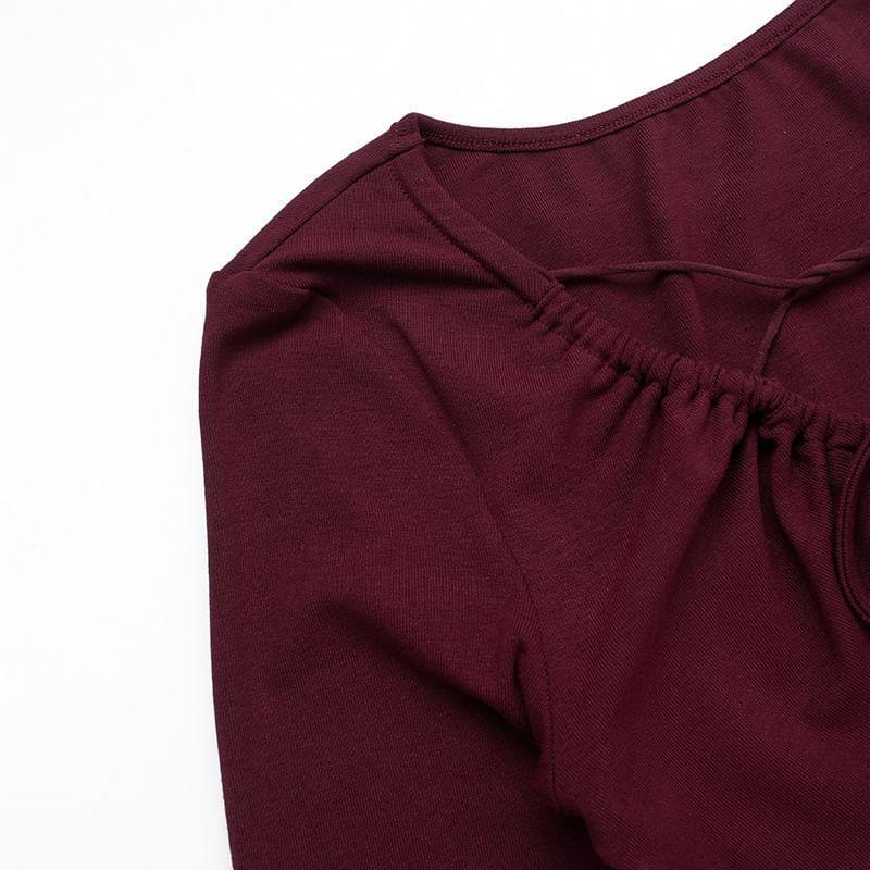 Long-Sleeve V-Neck Plain Bow Maxi Mermaid Dress Product Image