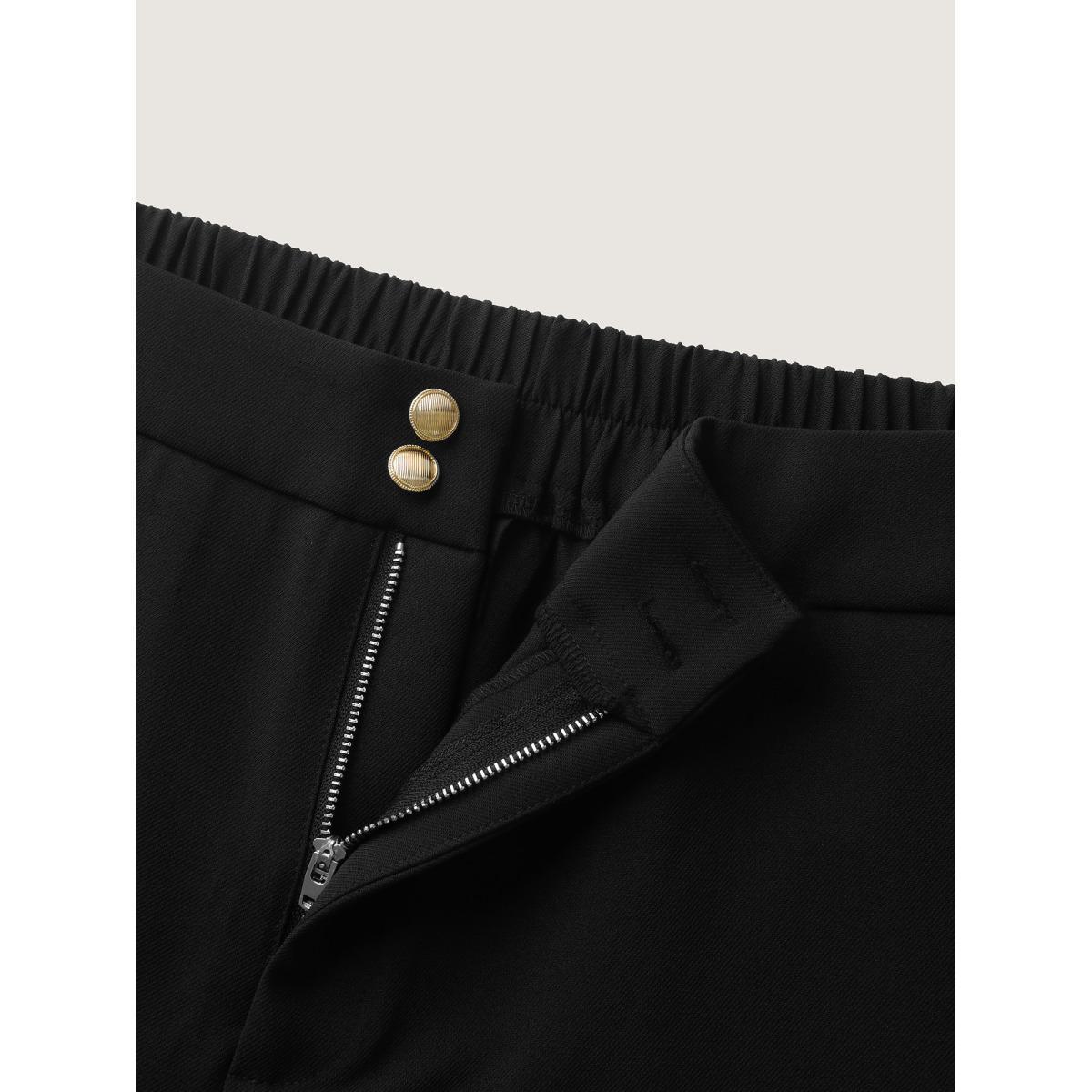 Plus Size Stretchy Double Button Straight-Leg Pants Women Black Loose Mid Rise Work Pants BloomChic 26/4X Product Image