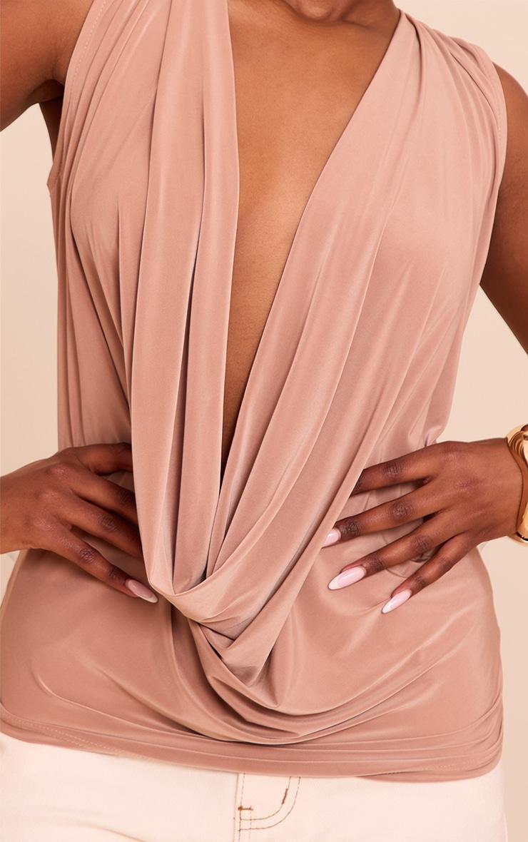 Beige Double Layer Slinky Extreme Cowl Neck Top Product Image