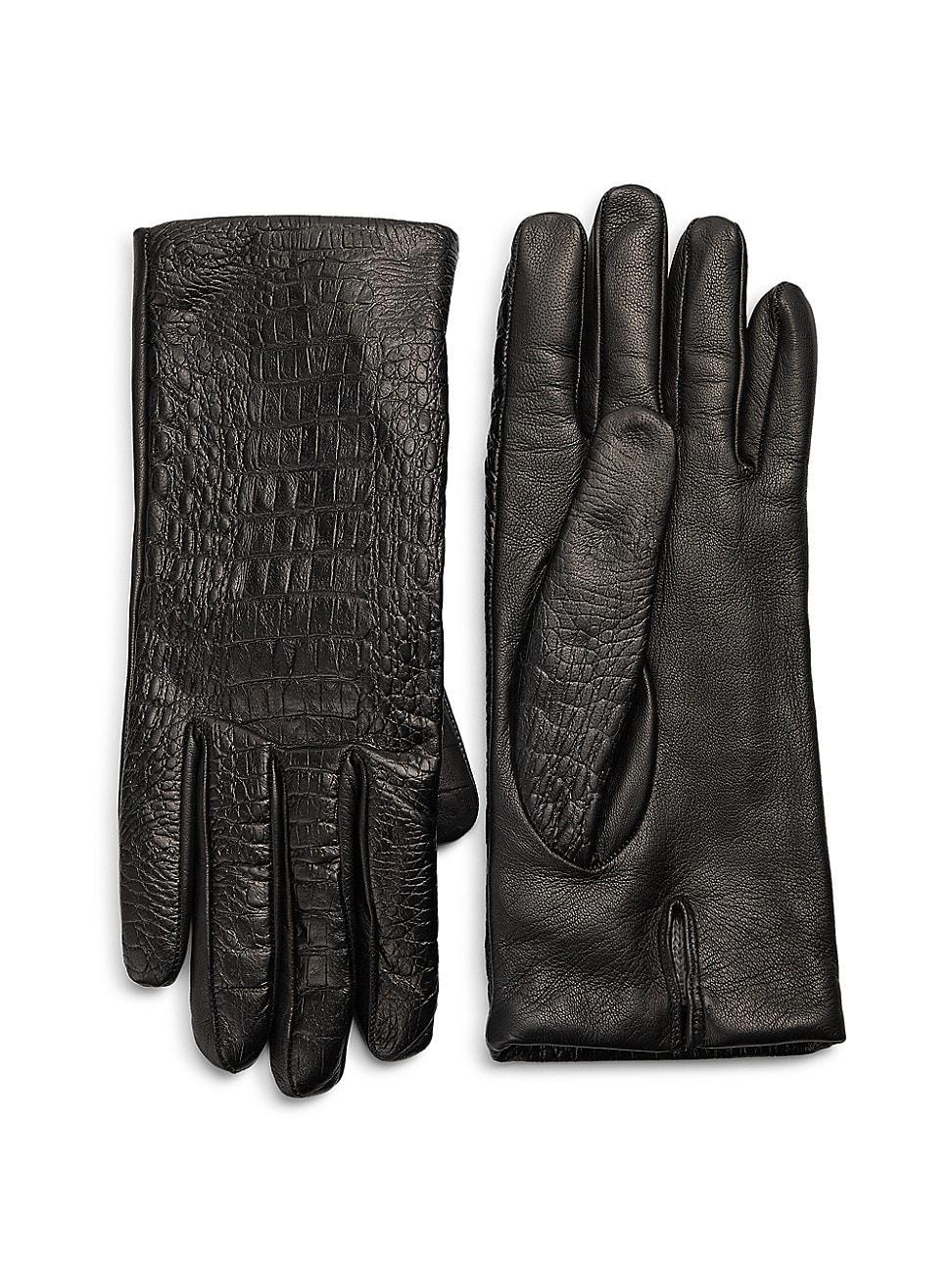 Womens Crocodile-Embossed Leather Gloves Product Image