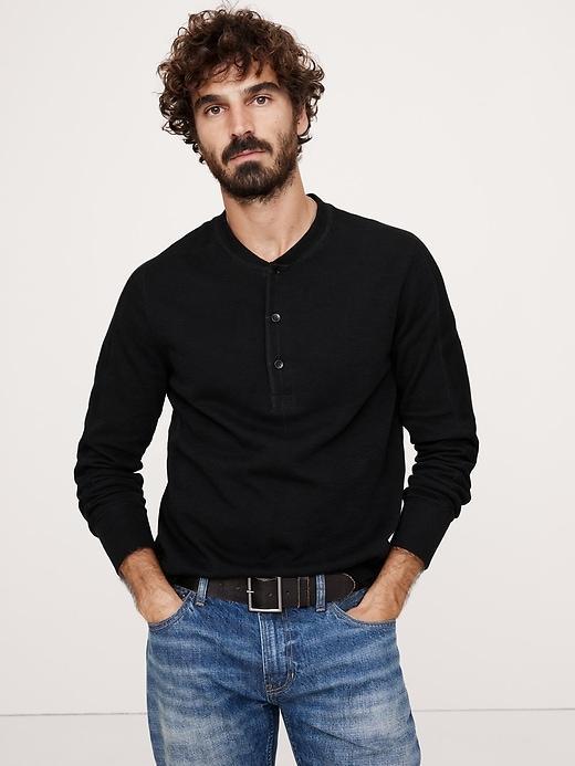 Slub Double-Knit Henley T-Shirt Product Image