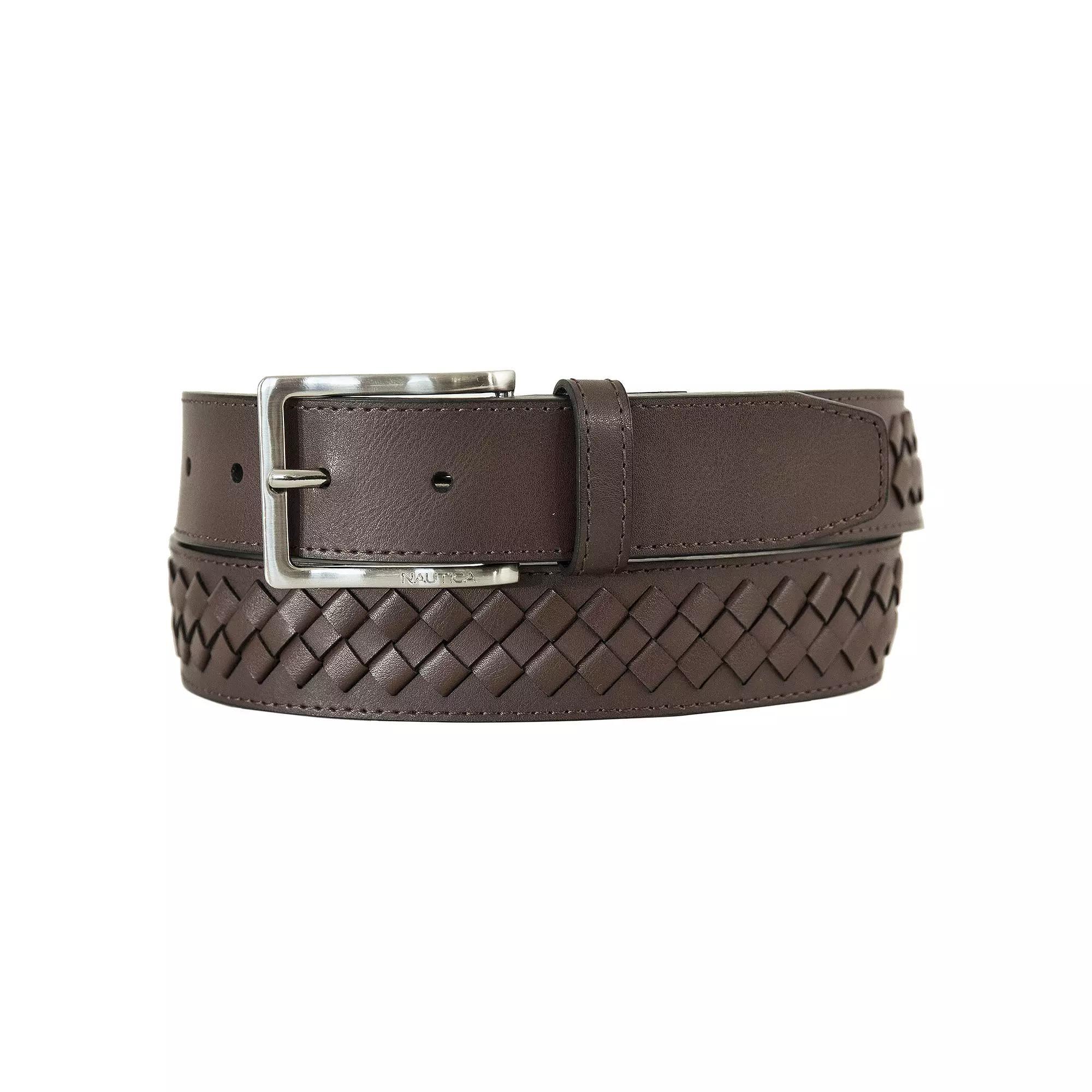 Men's Nautica Center Woven Leather Belt, Size: Small, Brown Product Image