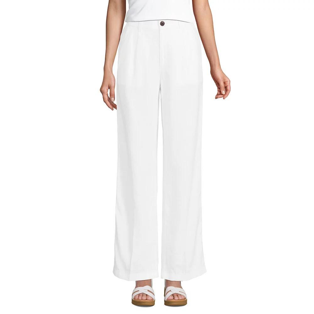 Women's Lands' End High-Rise Wide-Leg Linen Pleated Pants, Size: 14, White Product Image