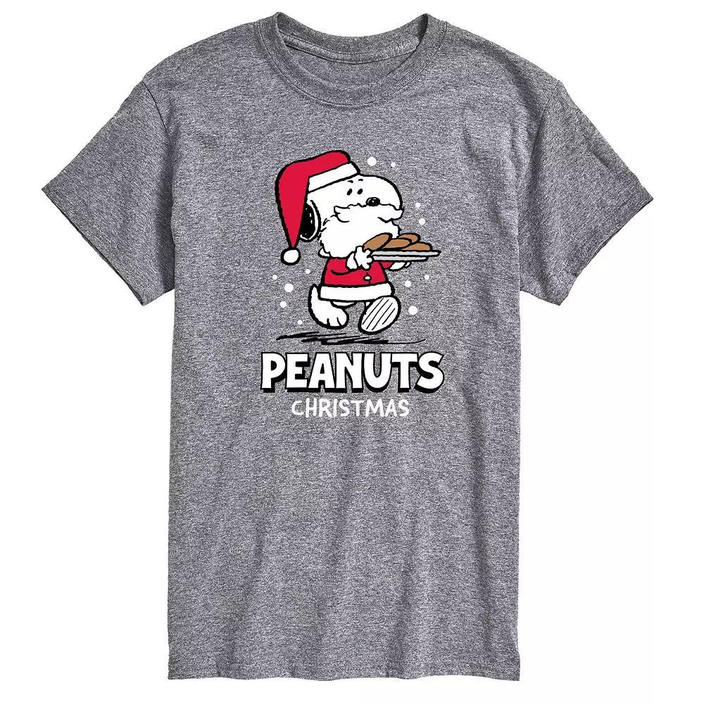 Mens Peanuts Santa Snoopy Cookies Graphic Tee Grey Gray Product Image