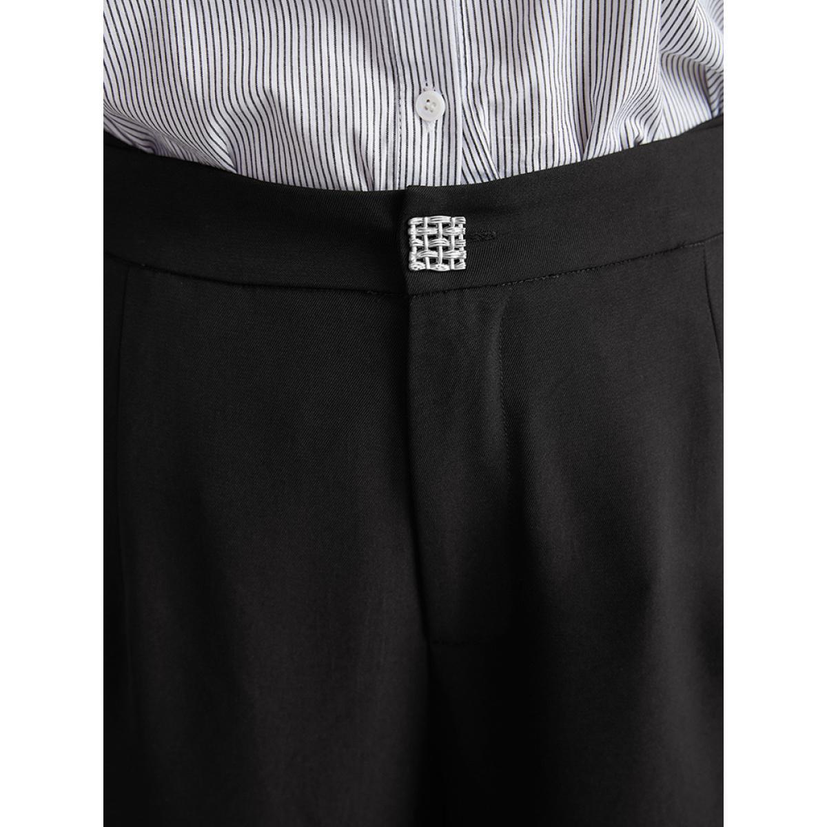 Plus Size Plain Metal Detail Pocket Wide Leg Pants Women Black Office Wide Leg High Rise Work Pants BloomChic 14-16/1X Product Image