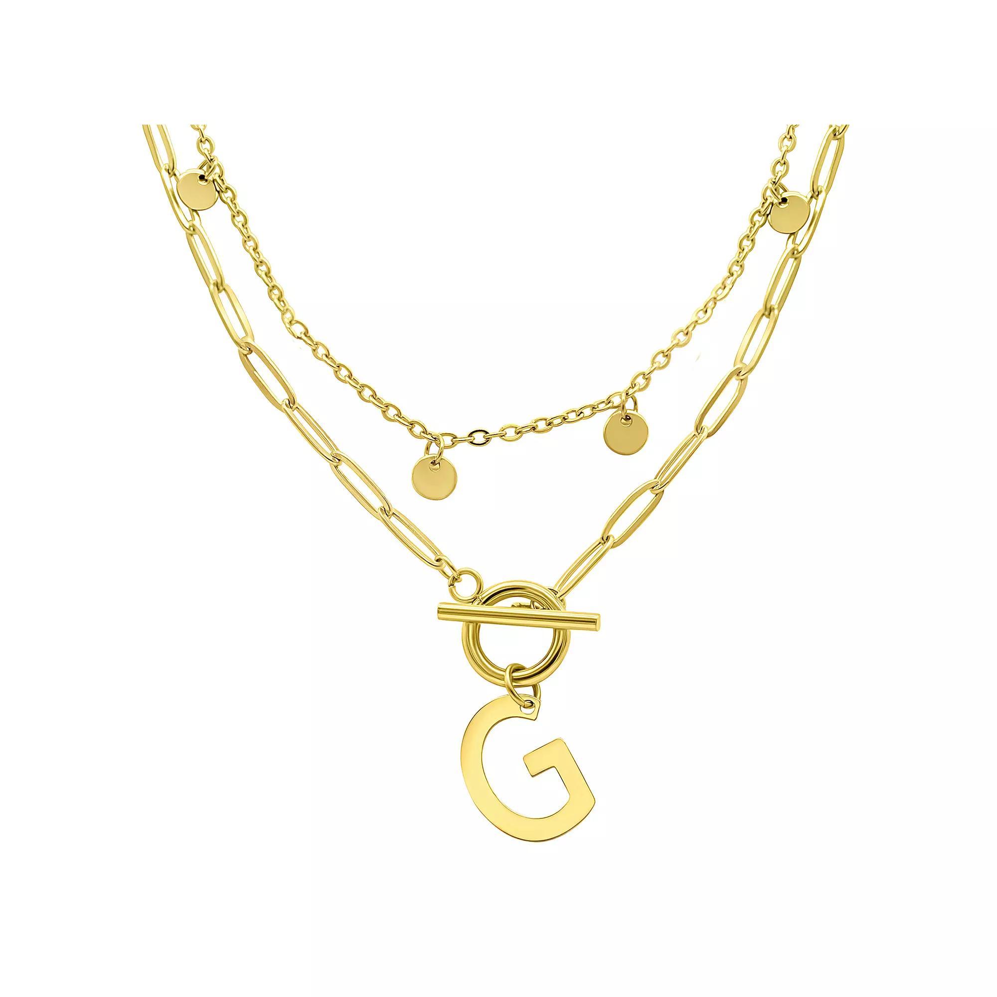 Adornia 14k Gold Plated Layered Initial Toggle Necklace, Women's, Size: 17-19" ADJ, B Product Image