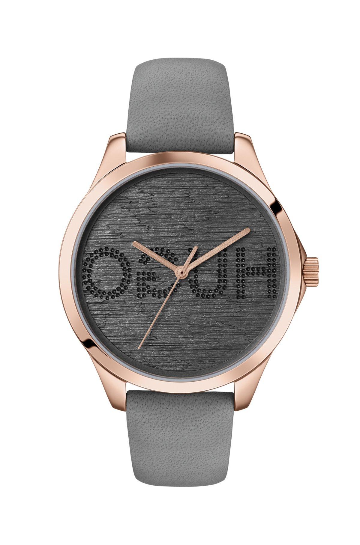 HUGO - Carnation-gold-effect watch with reverse-logo dial Product Image