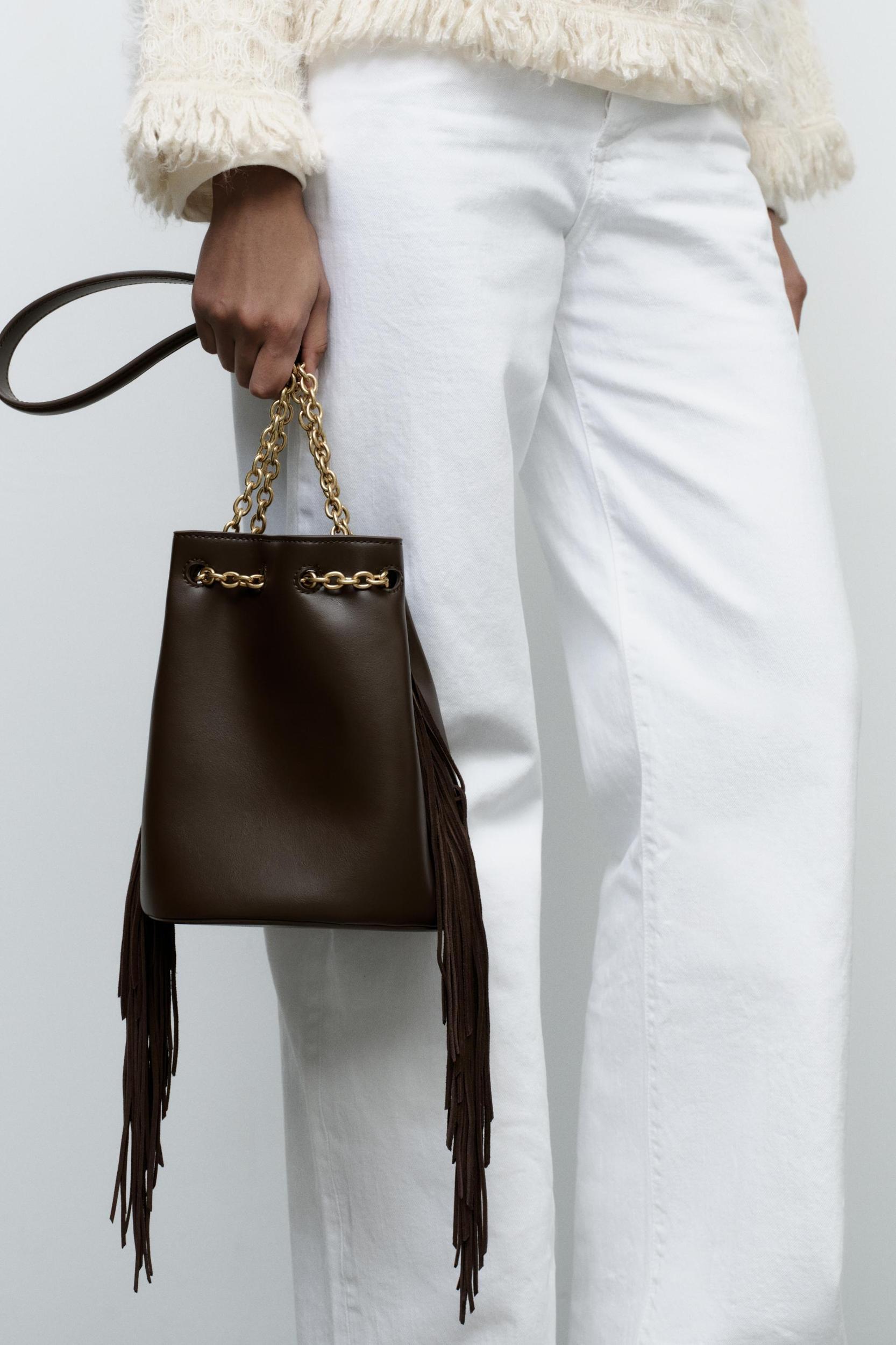 FRINGED CYLINDRICAL BUCKET BAG Product Image