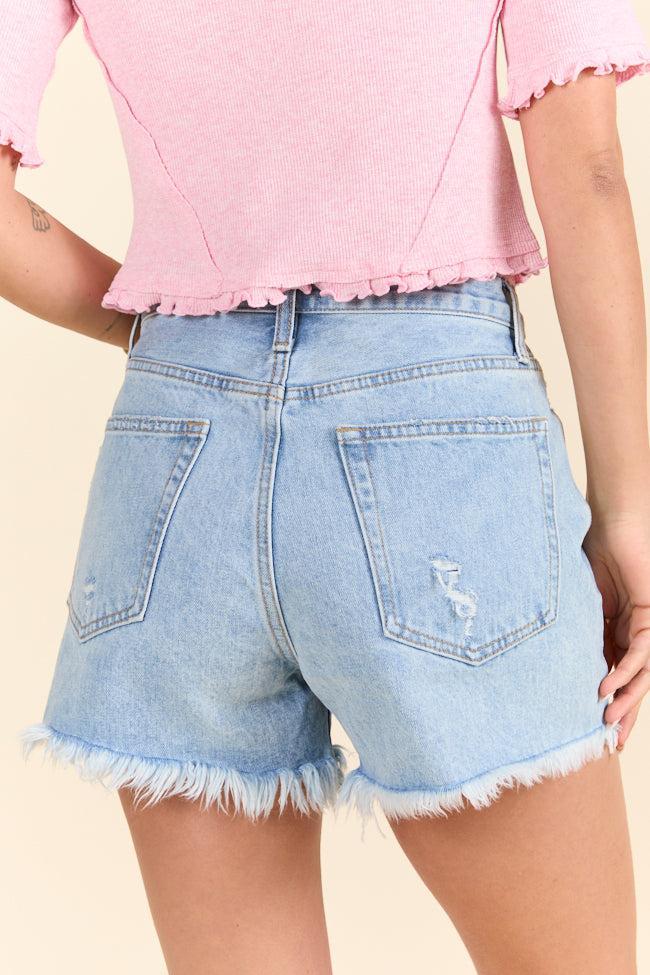 Good Starts Light Wash Distressed Denim Shorts Product Image