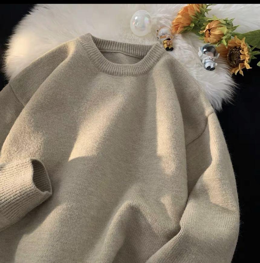 Crew Neck Plain Sweater Product Image