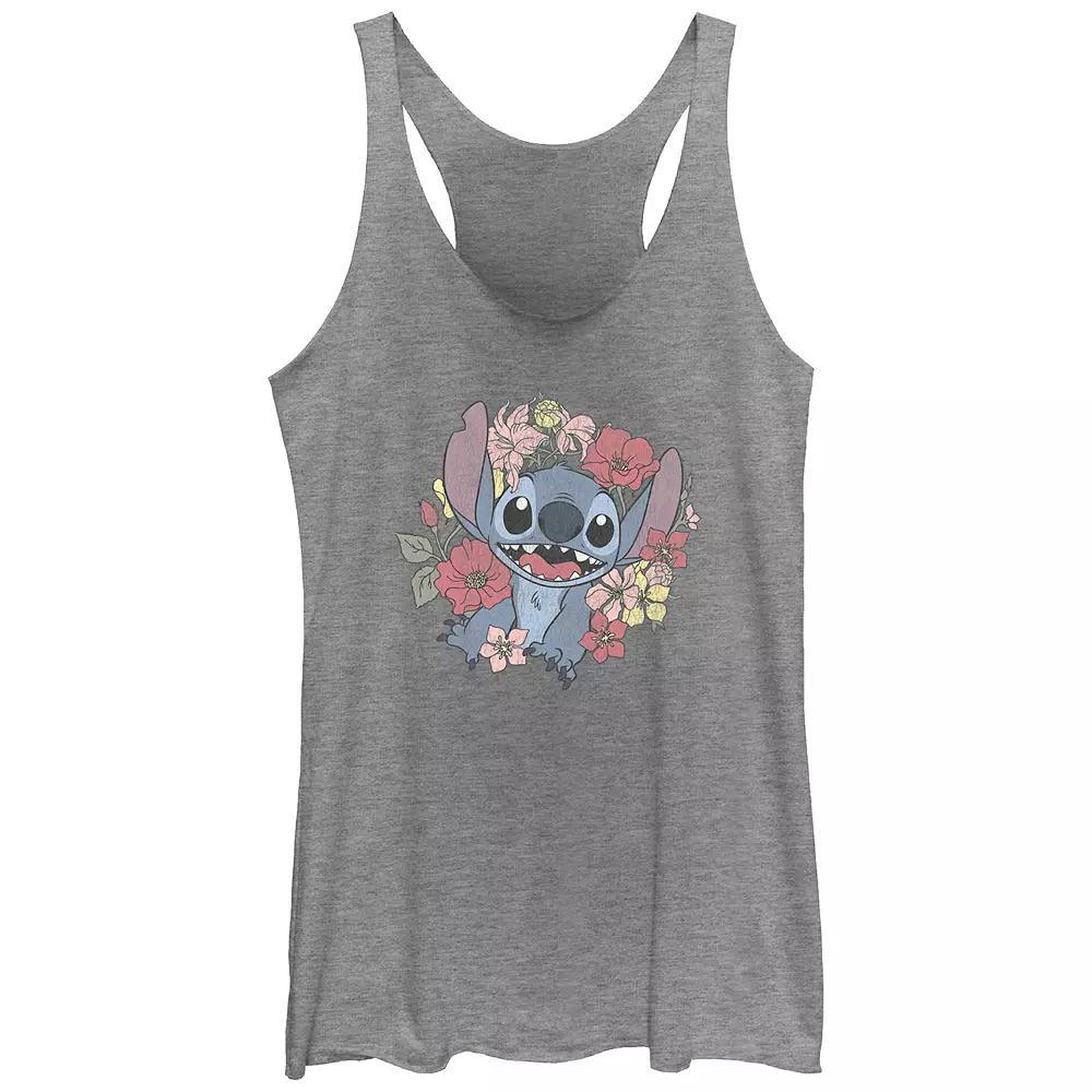 Disney's Lilo & Stitch Tropical Flower Wreath Juniors' Tri-Blend Racerback Tank Top, Girl's, Size: Medium, Gray Grey Product Image