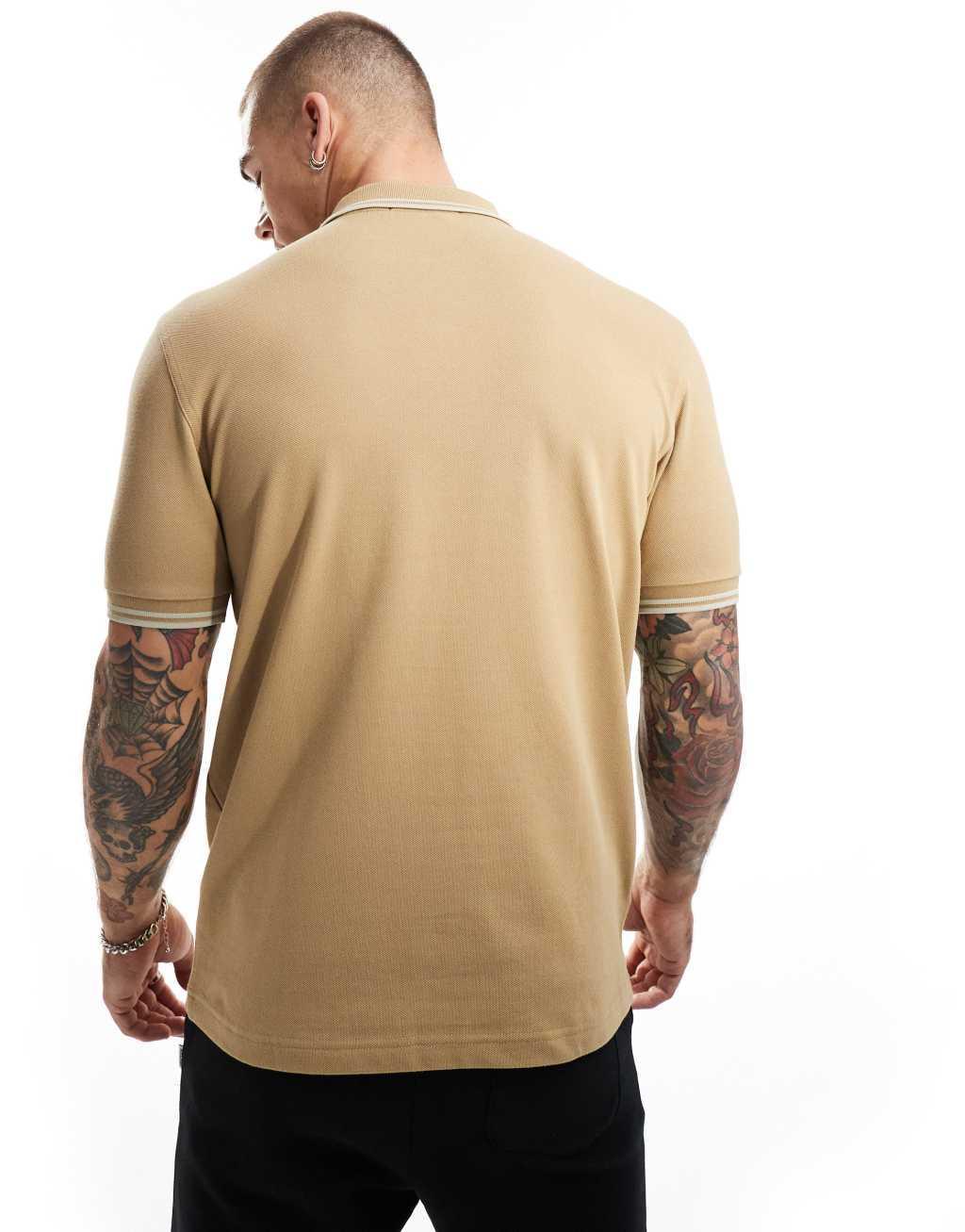 Fred Perry twin tipped polo shirt in beige Product Image