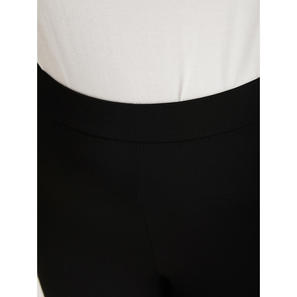 Plus Size Plain Crisscross Hem Elastic Waist Skinny Leggings Women Black Casual No stretch Skinny High Rise Dailywear Leggings BloomChic 18-20/2X Product Image