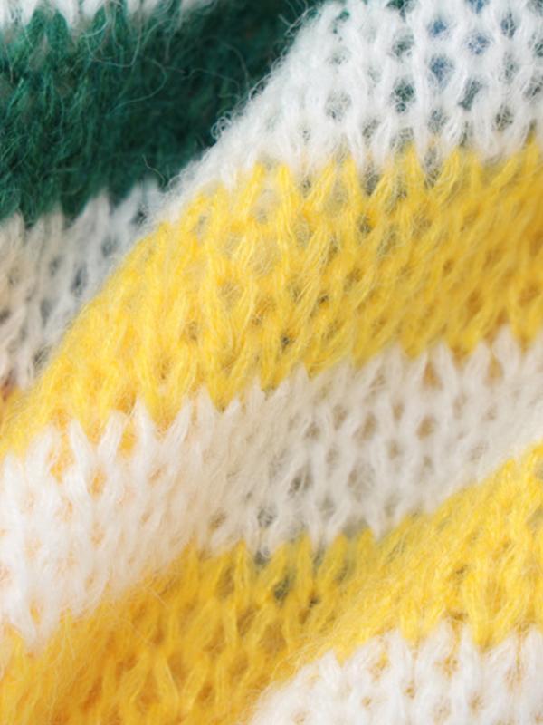 Rainbow Contrast Stripe Pullover Sweater Product Image