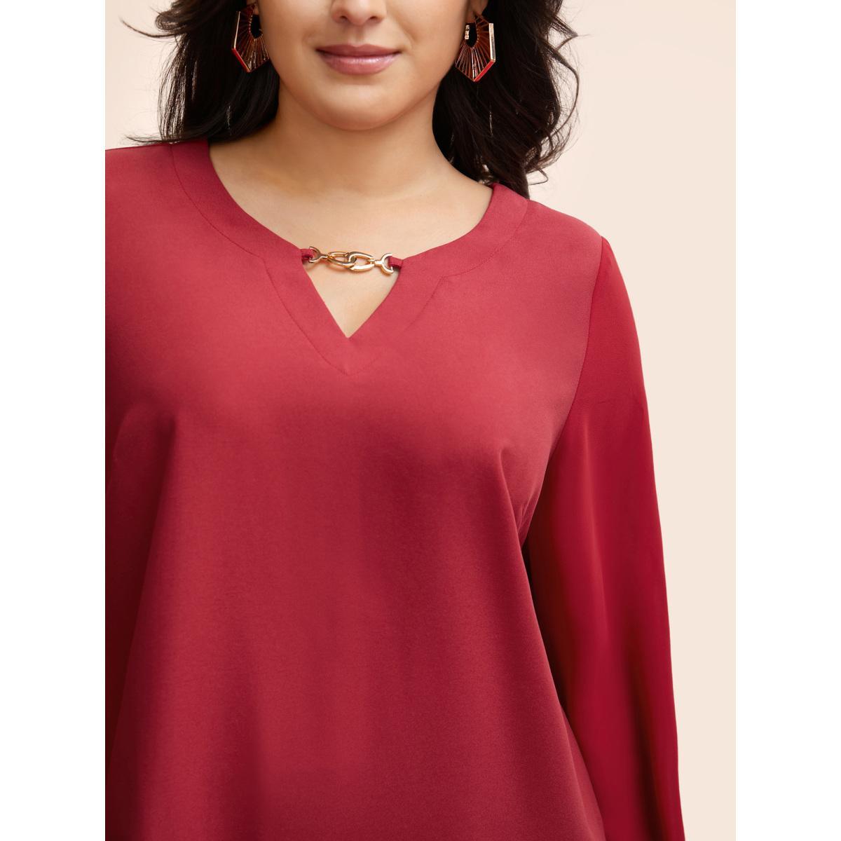 Plus Size Scarlet Metal Chain Detail Lantern Sleeve Blouse Women Elegant Long Sleeve V-neck Everyday Blouses BloomChic 18-20/2X Product Image