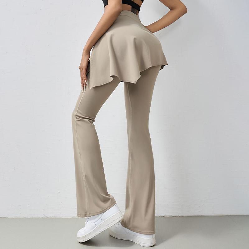 High Waist Plain Mock Two Piece Flared Yoga Pants Product Image