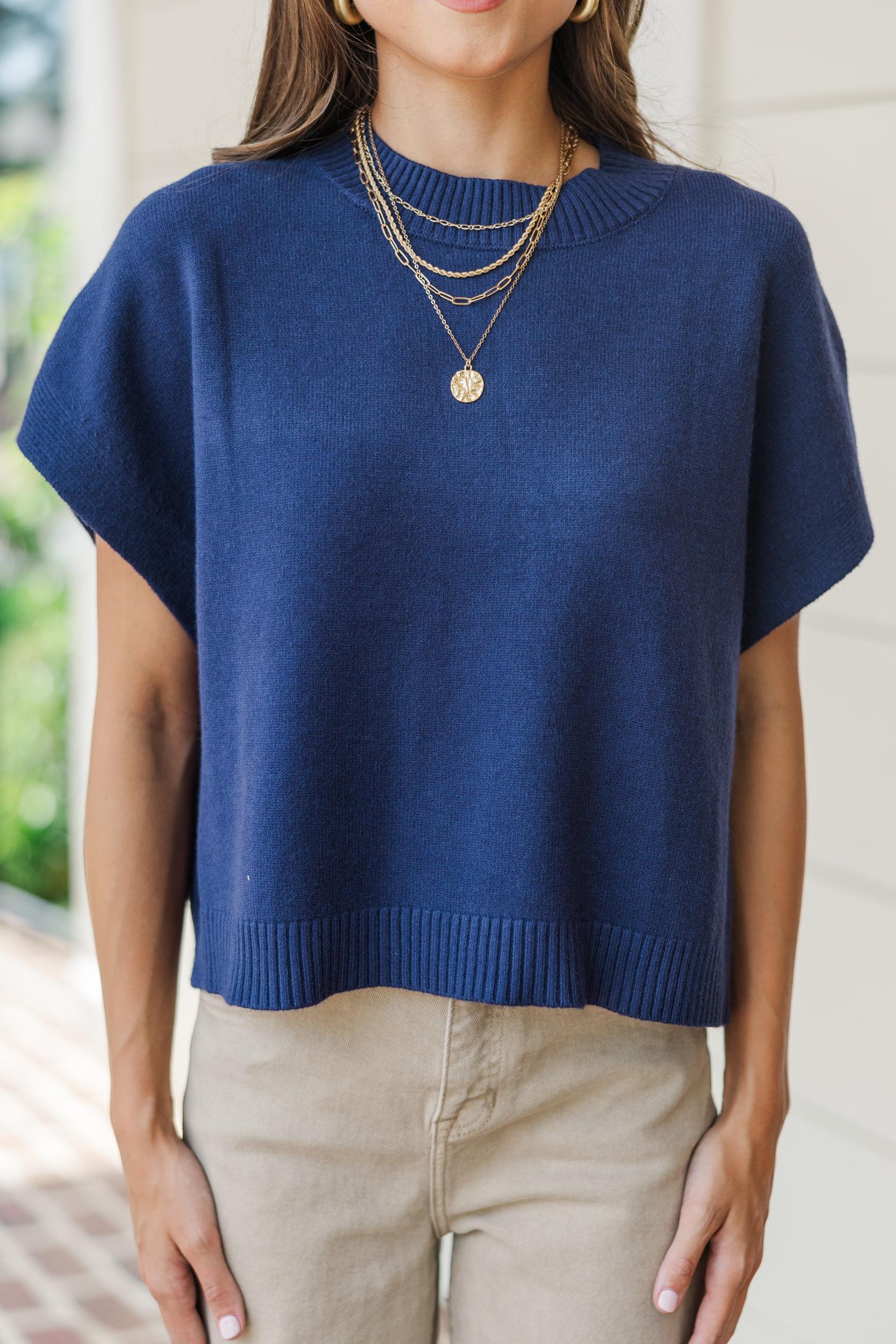Pinch: The Reason Why Navy Blue Drop Shoulder Sweater Female Product Image
