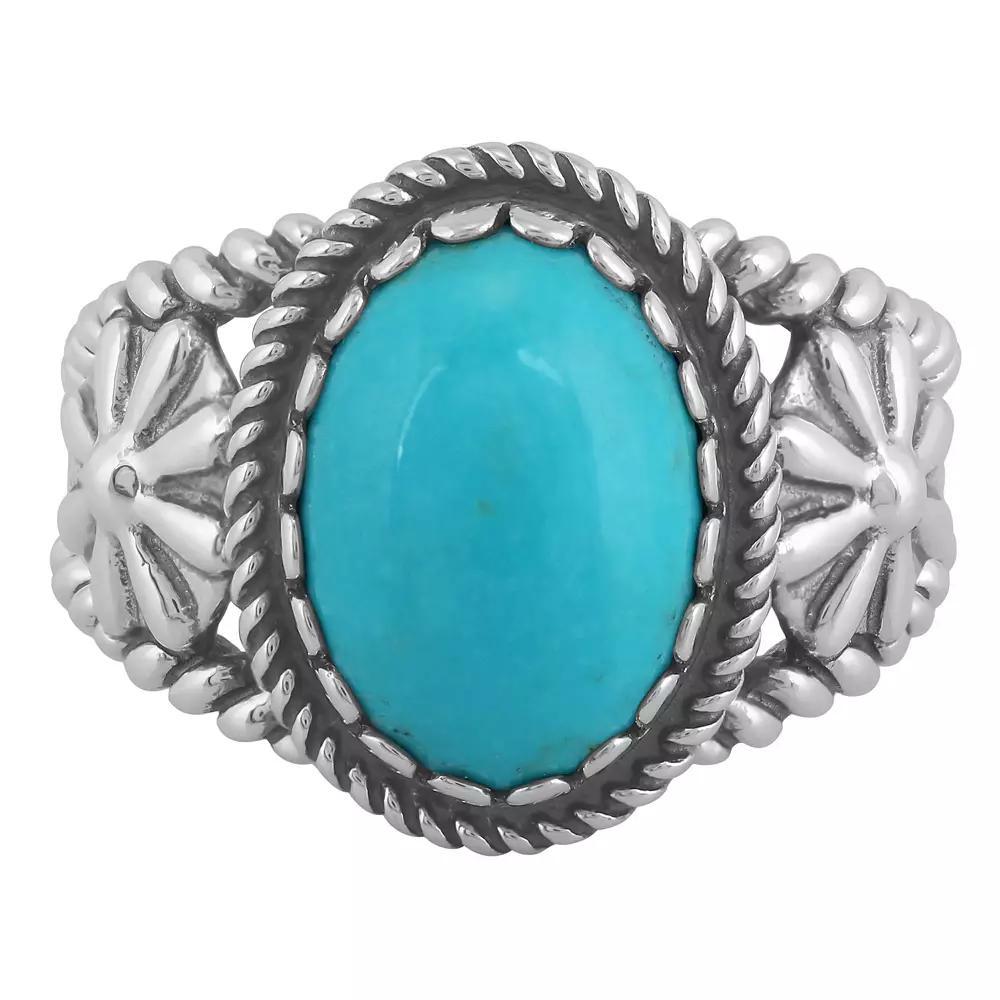 Southwest Spirit® Sterling Silver and Green Turquoise Concha Ring, Women's, Size: 6 Product Image