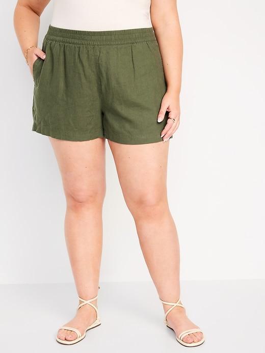 High-Waisted Linen-Blend Pull-On Shorts -- 3.5-inch inseam Product Image