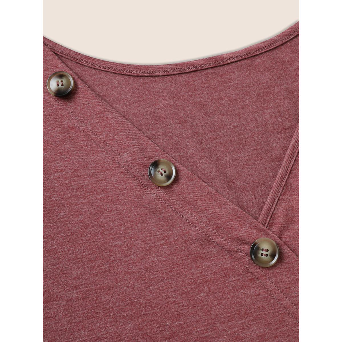 Plus Size Heather Button Detail Dolman Sleeve T-shirt Russet Women Casual Button Plain Round Neck Everyday T-shirts BloomChic 12/L Product Image