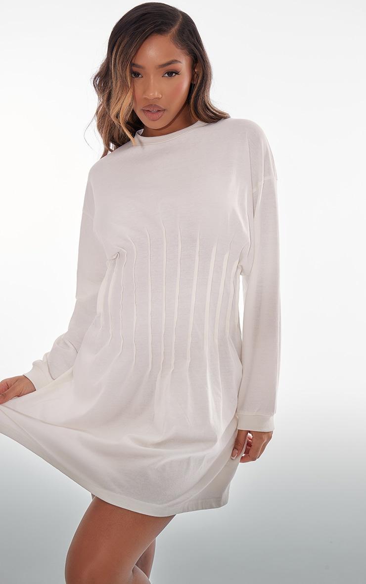 Cream Distressed Seam Detail Slouchy Sweater Dress Product Image