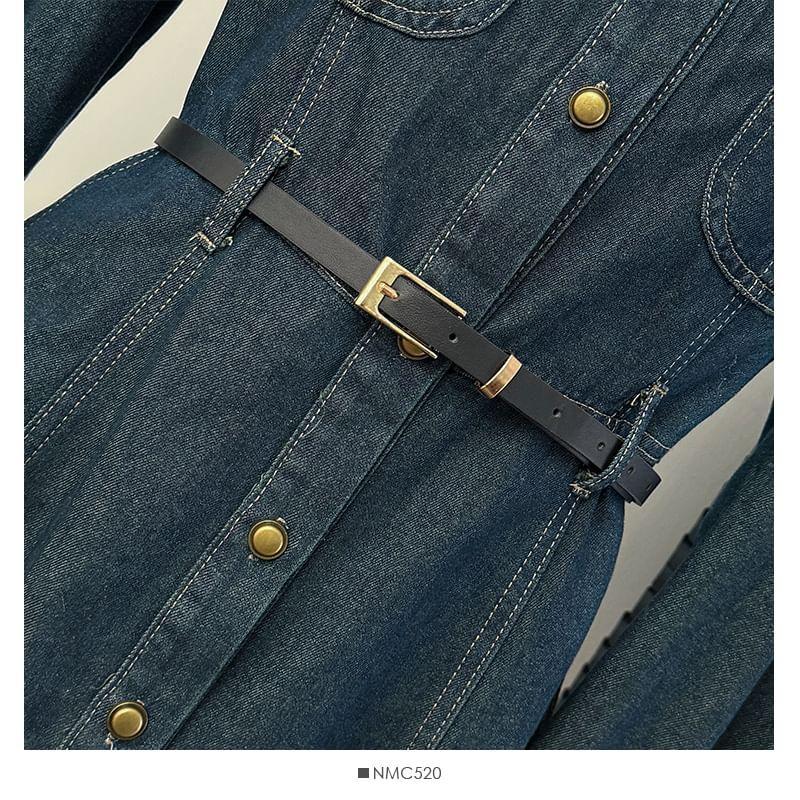 Stitched Denim Midi Shirtdress With Belt Product Image