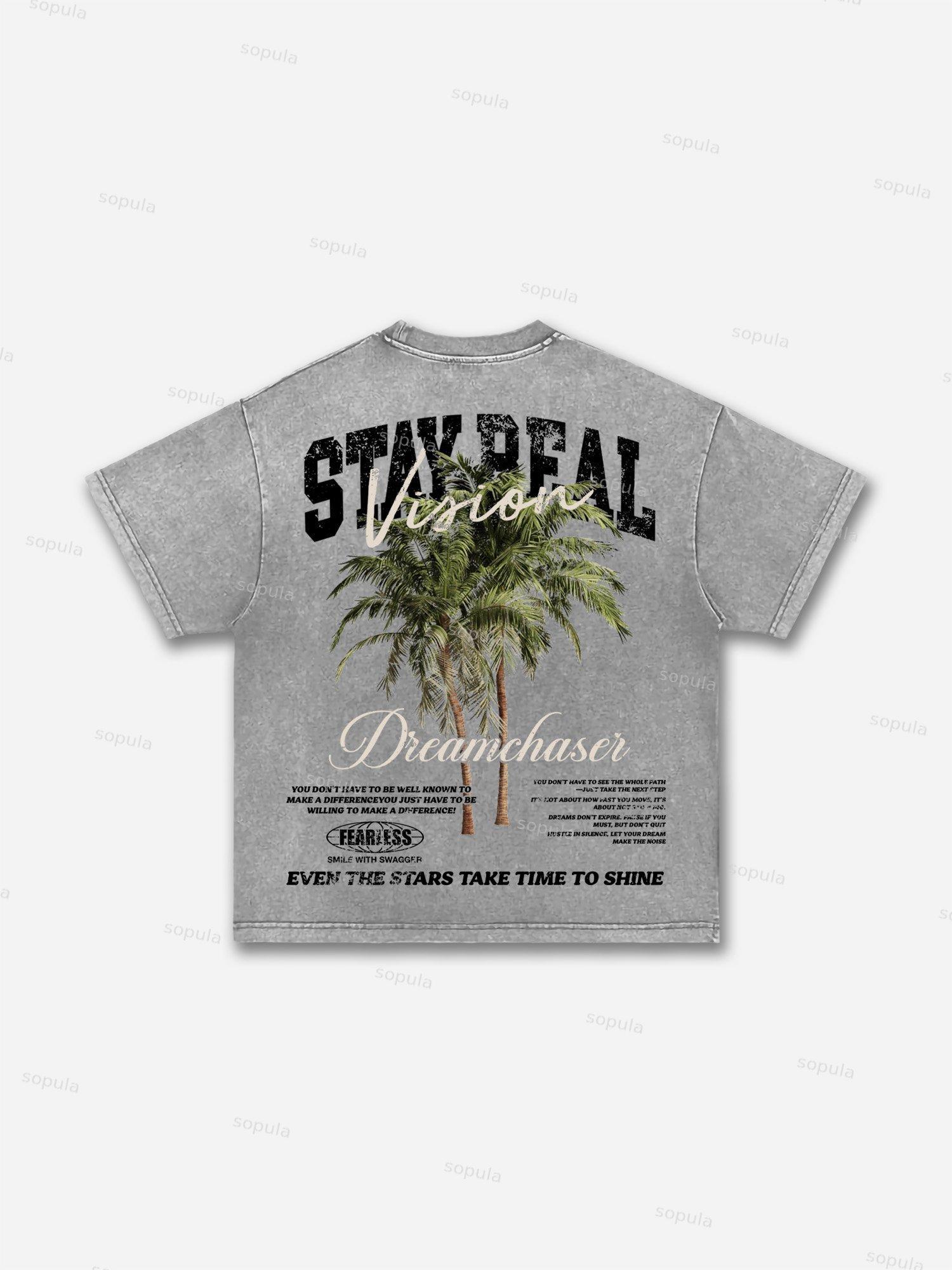 Stay Real Coconut Vacation Vintage Graphic Washed T-shirt Product Image