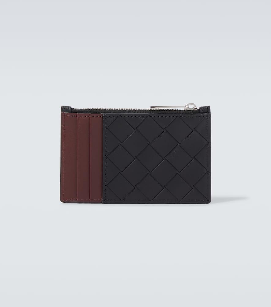 BOTTEGA VENETA Intrecciato Zip-up Leather Card Case In Brown Product Image