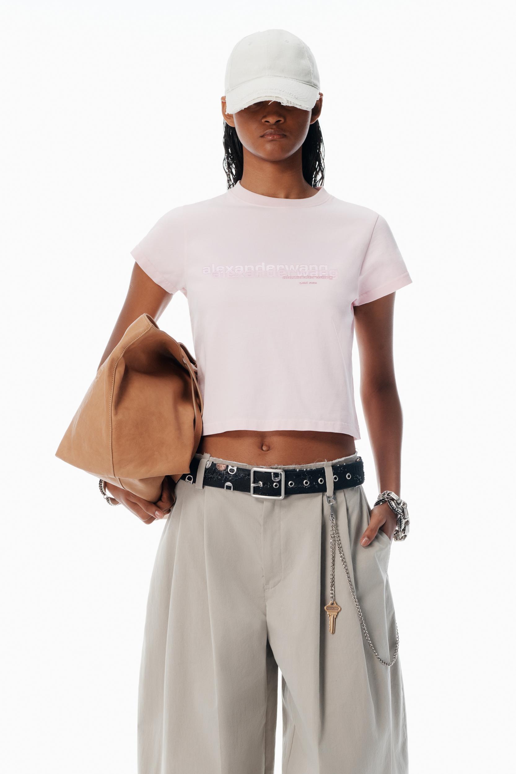 Pink Cotton Shrunken Logo Tee Product Image