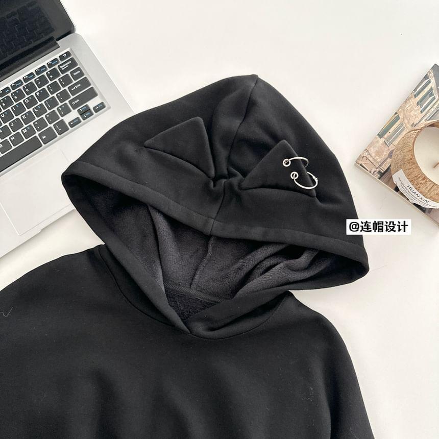 Long Sleeve Plain Ear Detail Mini A-Line Hoodie Dress Product Image